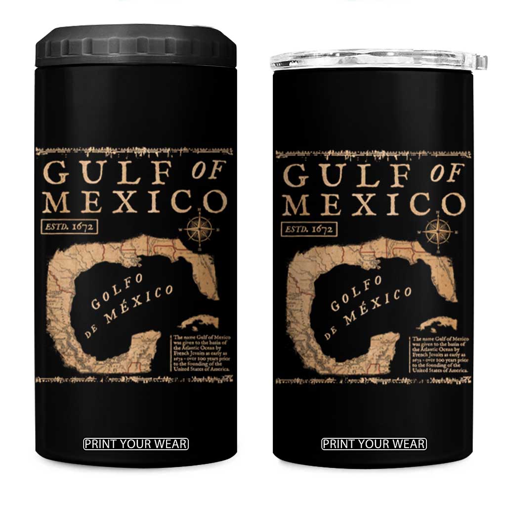 Gulf Of Mexico ESTD 1672 4 in 1 Can Cooler Tumbler Vintage Map TS11 One Size: 16 oz Black Print Your Wear