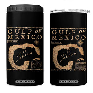 Gulf Of Mexico ESTD 1672 4 in 1 Can Cooler Tumbler Vintage Map TS11 One Size: 16 oz Black Print Your Wear
