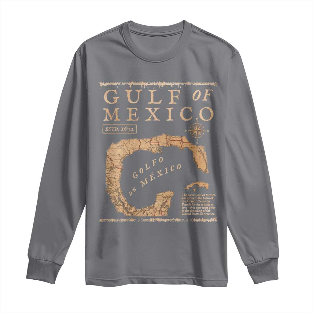 Gulf Of Mexico ESTD 1672 Long Sleeve Shirt Vintage Map TS11 Charcoal Print Your Wear
