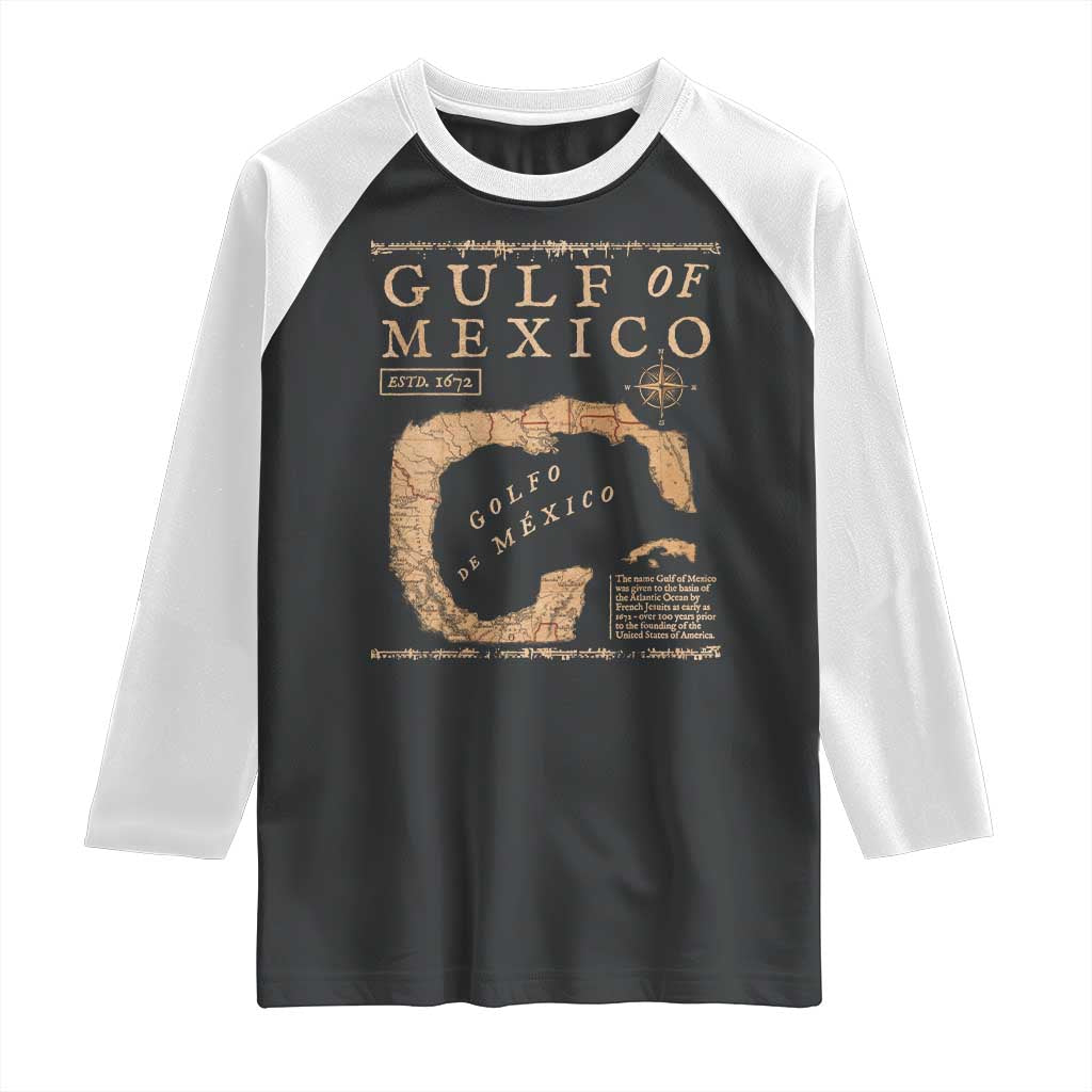 Gulf Of Mexico ESTD 1672 Raglan Shirt Vintage Map TS11 Black White Print Your Wear