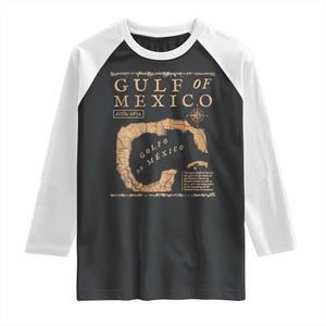 Gulf Of Mexico ESTD 1672 Raglan Shirt Vintage Map TS11 Black White Print Your Wear