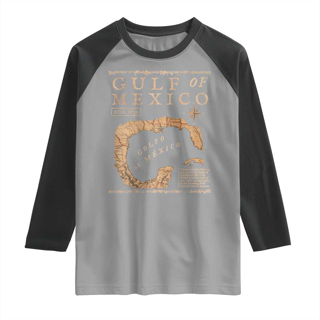 Gulf Of Mexico ESTD 1672 Raglan Shirt Vintage Map TS11 Sport Gray Black Print Your Wear
