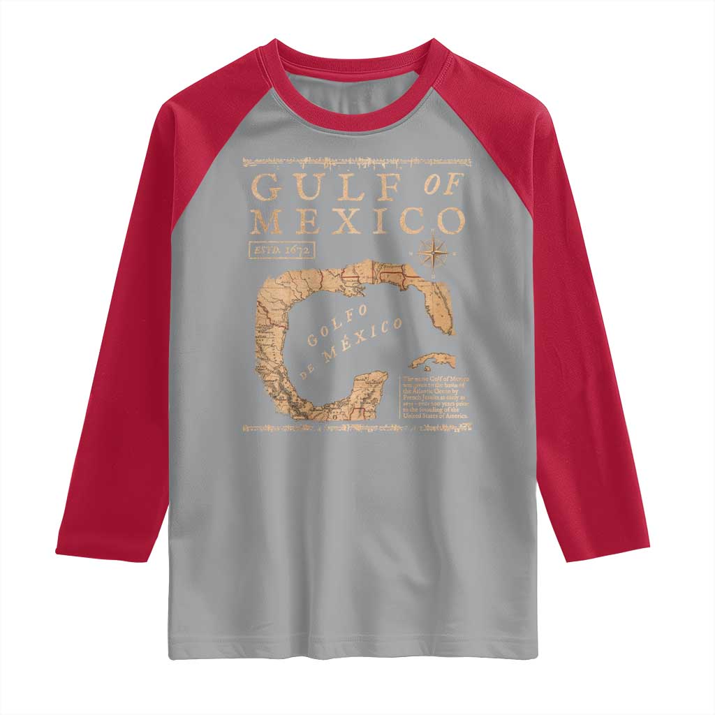 Gulf Of Mexico ESTD 1672 Raglan Shirt Vintage Map TS11 Sport Gray Red Print Your Wear