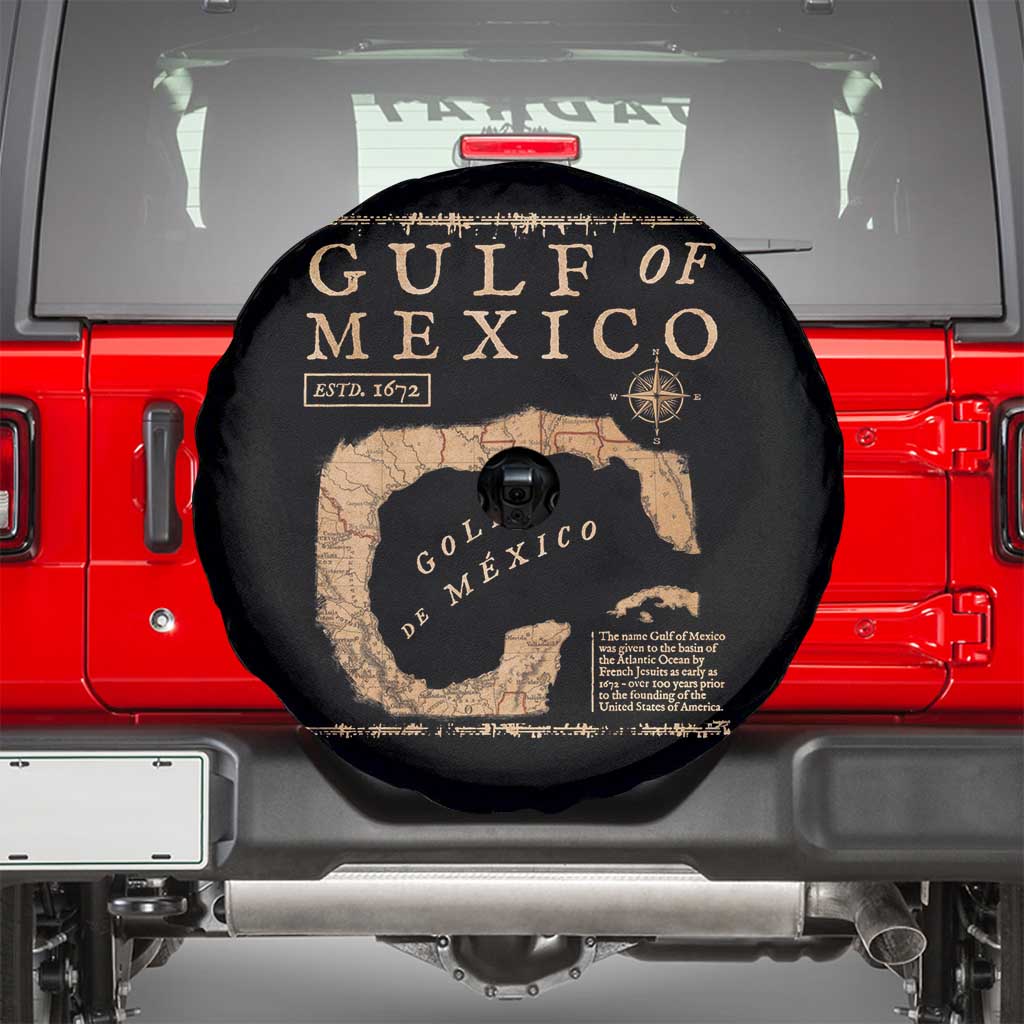 Gulf Of Mexico ESTD 1672 Spare Tire Cover Vintage Map TS11 Black Print Your Wear