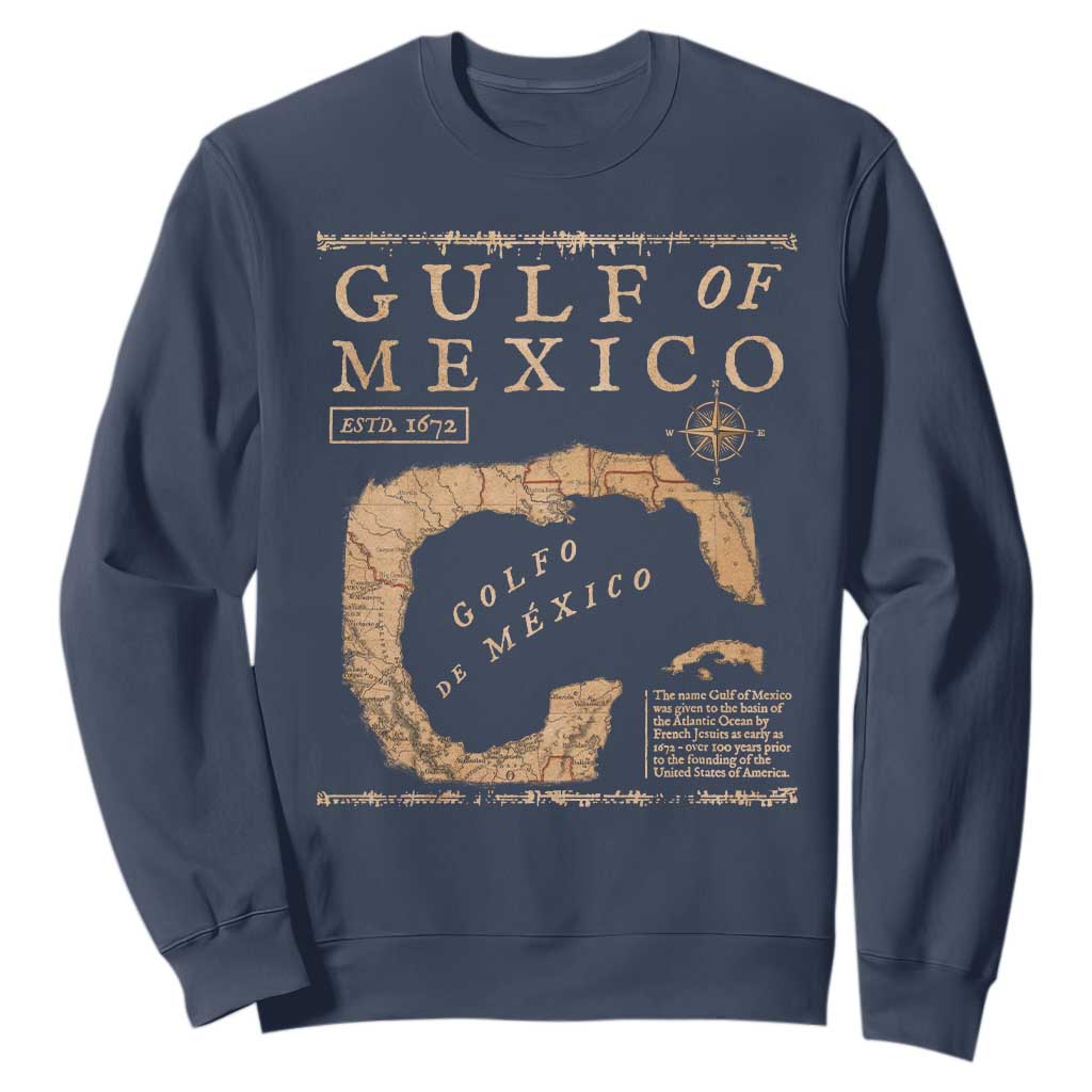 Gulf Of Mexico ESTD 1672 Sweatshirt Vintage Map TS11 Navy Print Your Wear