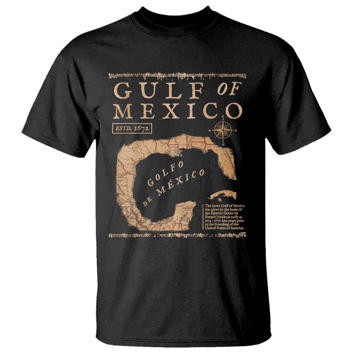 Gulf Of Mexico ESTD 1672 T Shirt Vintage Map TS11 Black Print Your Wear