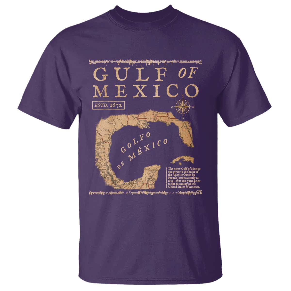 Gulf Of Mexico ESTD 1672 T Shirt Vintage Map TS11 Purple Print Your Wear