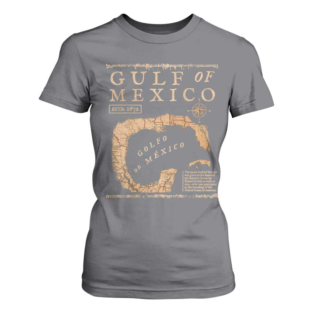 Gulf Of Mexico ESTD 1672 T Shirt For Women Vintage Map TS11 Charcoal Print Your Wear