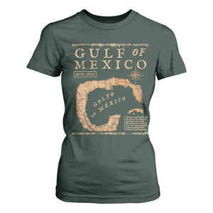 Gulf Of Mexico ESTD 1672 T Shirt For Women Vintage Map TS11 Dark Forest Green Print Your Wear