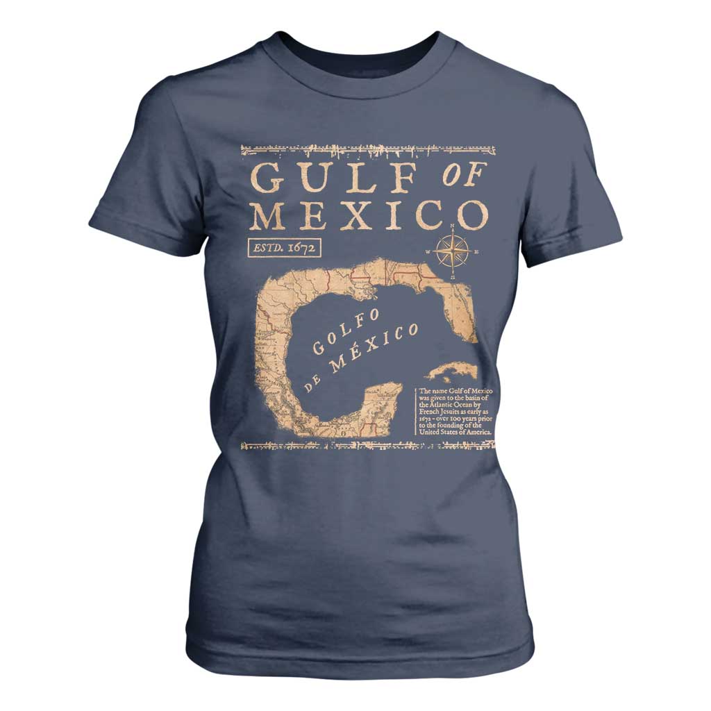Gulf Of Mexico ESTD 1672 T Shirt For Women Vintage Map TS11 Navy Print Your Wear