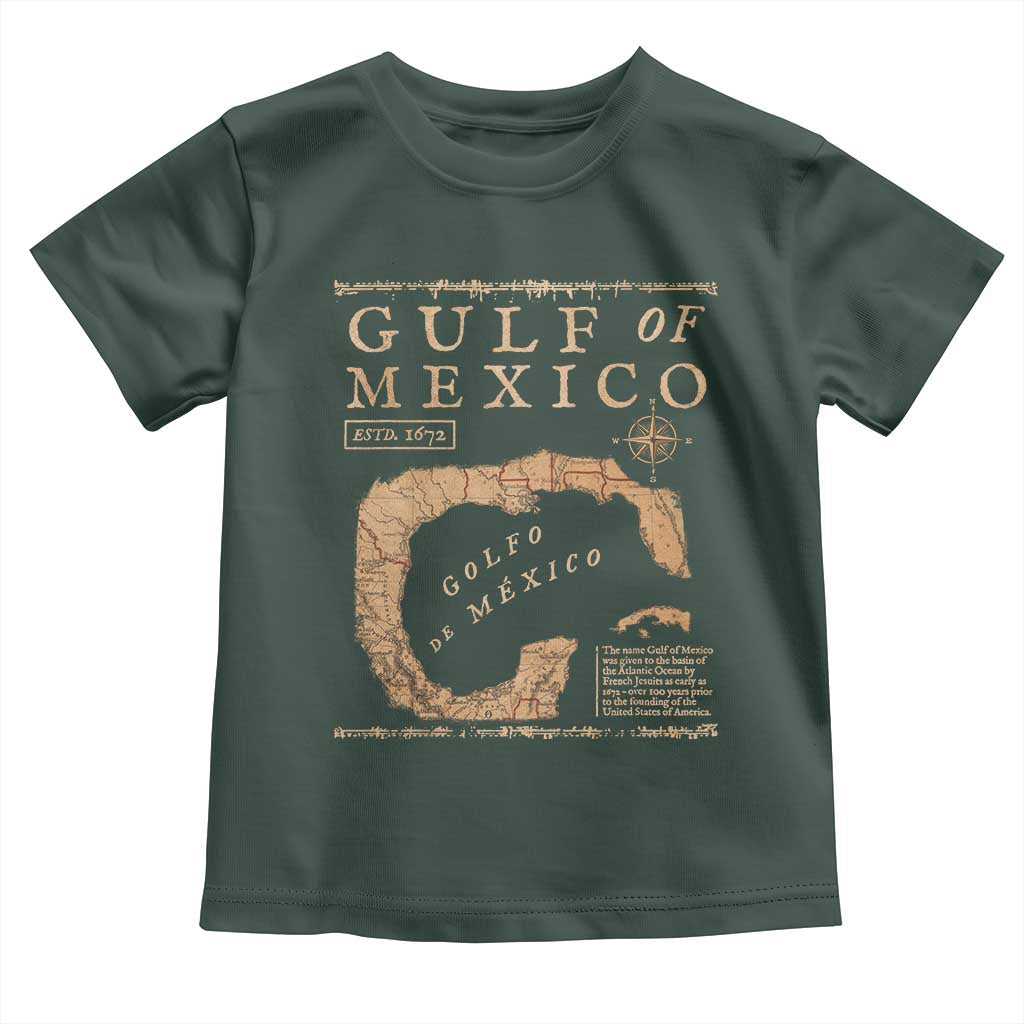 Gulf Of Mexico ESTD 1672 Toddler T Shirt Vintage Map TS11 Dark Forest Green Print Your Wear