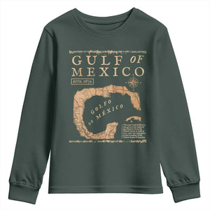 Gulf Of Mexico ESTD 1672 Youth Sweatshirt Vintage Map TS11 Dark Forest Green Print Your Wear
