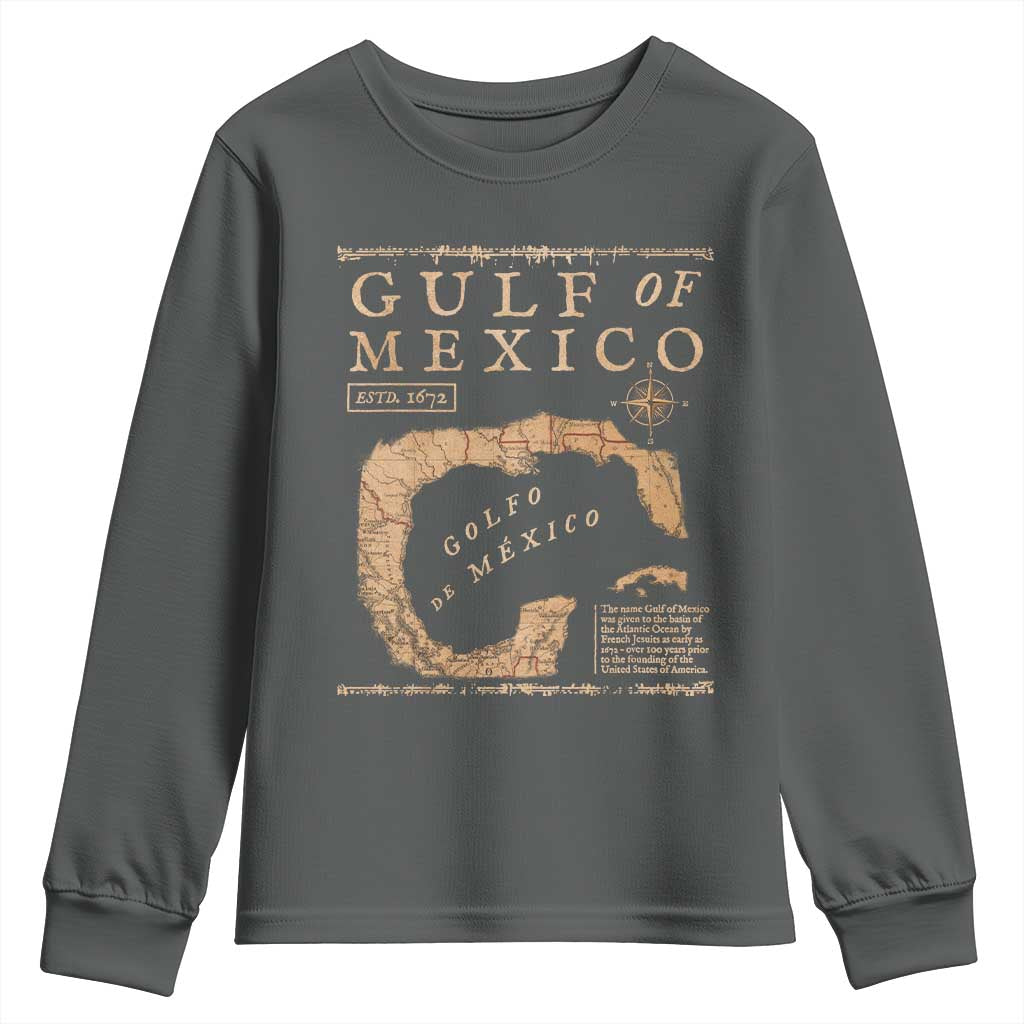 Gulf Of Mexico ESTD 1672 Youth Sweatshirt Vintage Map TS11 Dark Heather Print Your Wear