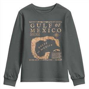 Gulf Of Mexico ESTD 1672 Youth Sweatshirt Vintage Map TS11 Dark Heather Print Your Wear