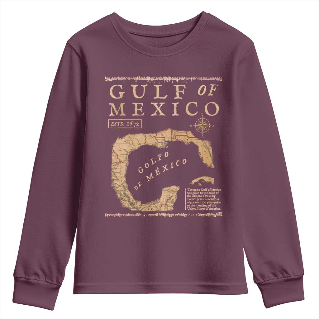 Gulf Of Mexico ESTD 1672 Youth Sweatshirt Vintage Map TS11 Maroon Print Your Wear