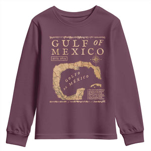 Gulf Of Mexico ESTD 1672 Youth Sweatshirt Vintage Map TS11 Maroon Print Your Wear