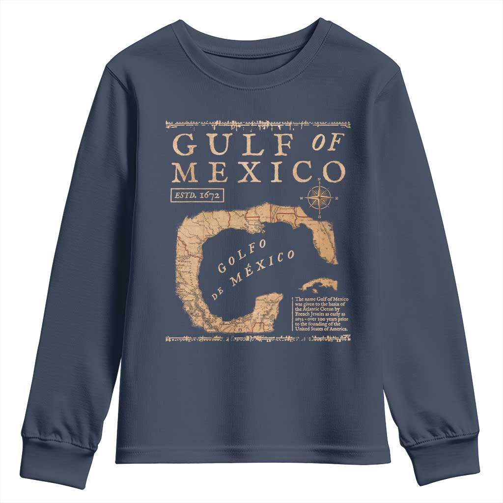Gulf Of Mexico ESTD 1672 Youth Sweatshirt Vintage Map TS11 Navy Print Your Wear