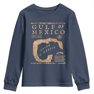 Gulf Of Mexico ESTD 1672 Youth Sweatshirt Vintage Map TS11 Navy Print Your Wear