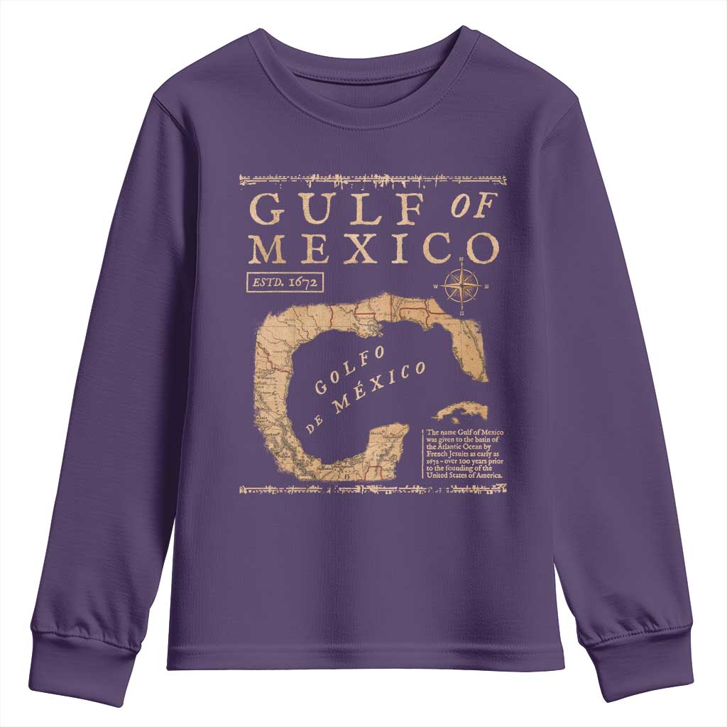 Gulf Of Mexico ESTD 1672 Youth Sweatshirt Vintage Map TS11 Purple Print Your Wear