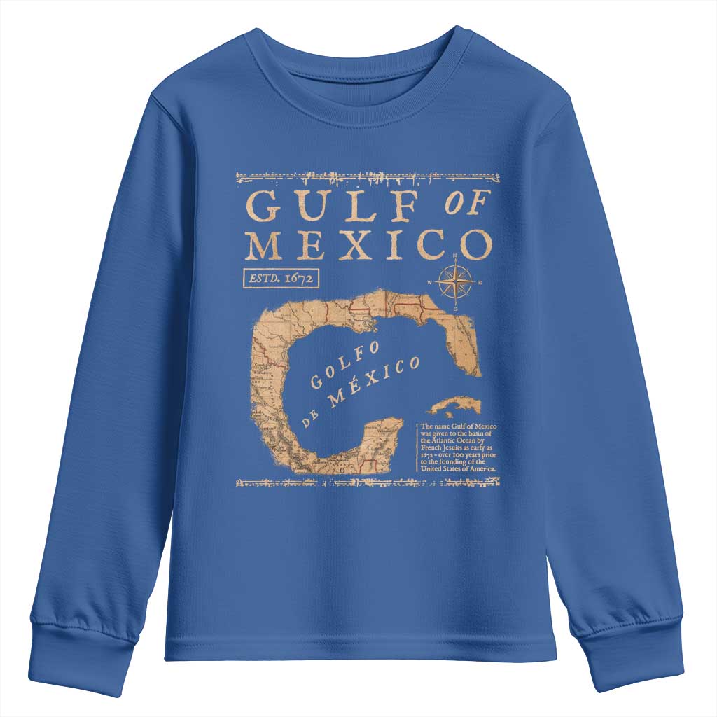 Gulf Of Mexico ESTD 1672 Youth Sweatshirt Vintage Map TS11 Royal Blue Print Your Wear
