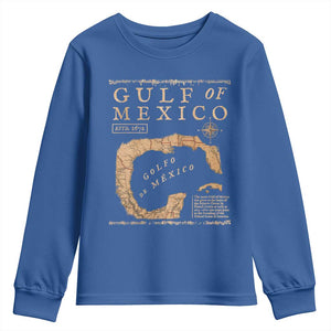 Gulf Of Mexico ESTD 1672 Youth Sweatshirt Vintage Map TS11 Royal Blue Print Your Wear