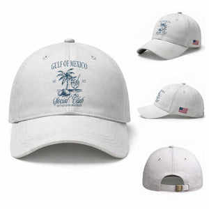 Funny Gulf Of Mexico Social Club Stay Salty Always And Forever Baseball Cap Coconut Tree Cocktail TS11 Baseball Cap Universal Fit White Print Your Wear