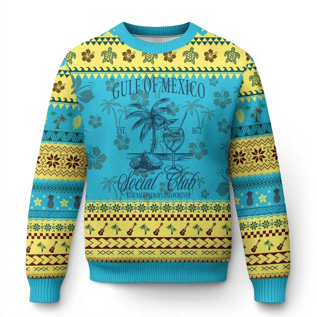 Funny Gulf Of Mexico Social Club Stay Salty Always And Forever Knit Sweatshirt Coconut Tree Cocktail TS11 Hawaii Print Your Wear