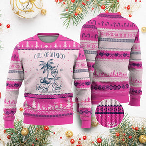 Funny Gulf Of Mexico Social Club Stay Salty Always And Forever Ugly Christmas Sweater Coconut Tree Cocktail TS11 Hot Pink Print Your Wear