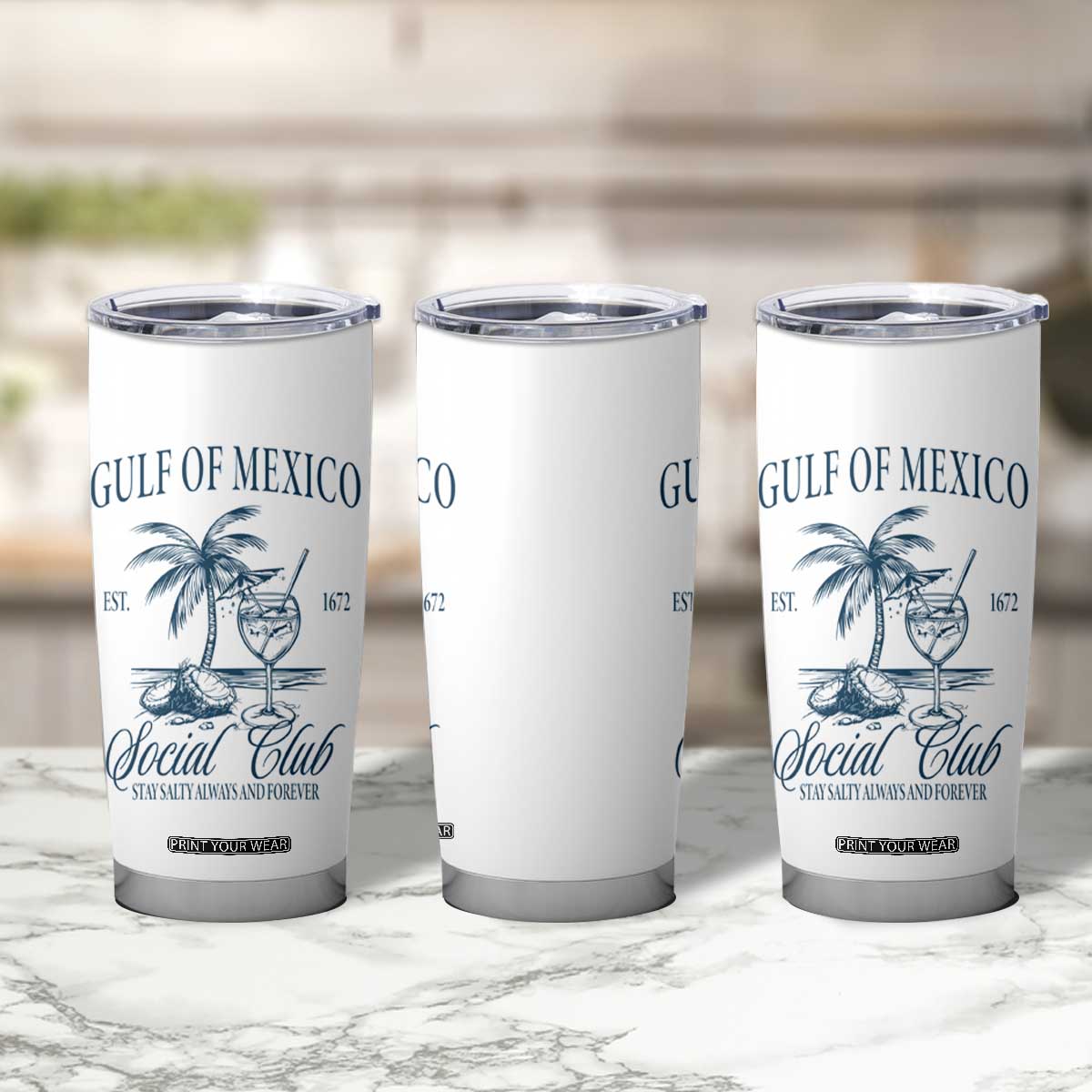 Funny Gulf Of Mexico Social Club Stay Salty Always And Forever Tumbler Cup Coconut Tree Cocktail TS11 Print Your Wear