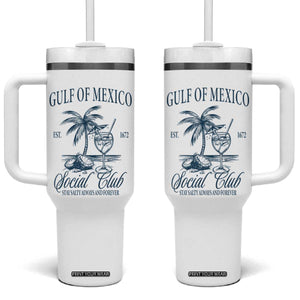 Funny Gulf Of Mexico Social Club Stay Salty Always And Forever Tumbler With Handle Coconut Tree Cocktail TS11 One Size: 40 oz White Print Your Wear