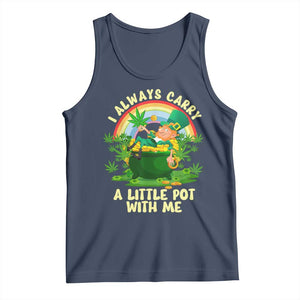 Funny St Patrick's Day Cannabis Weed Tank Top I Always Carry A Little Pot Leprechaun TS11 Navy Print Your Wear