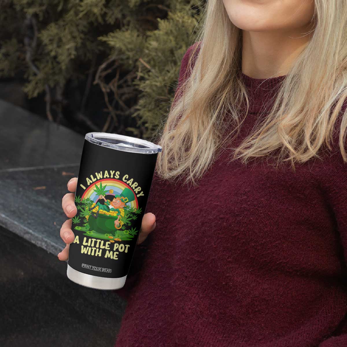 Funny St Patrick's Day Cannabis Weed Tumbler Cup I Always Carry A Little Pot Leprechaun TS11 Print Your Wear