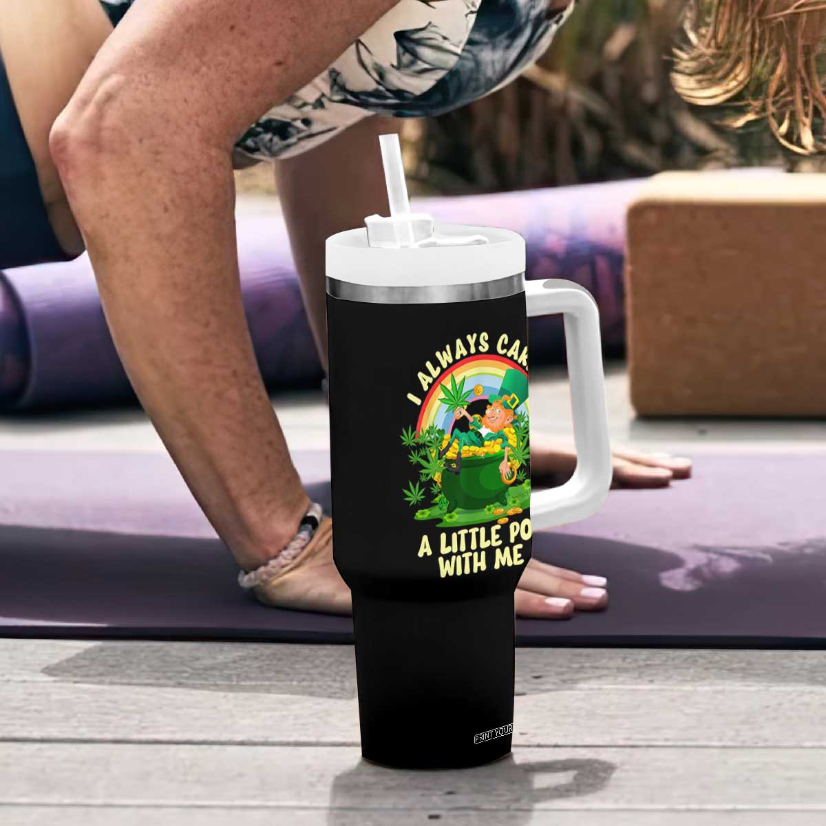 Funny St Patrick's Day Cannabis Weed Tumbler With Handle I Always Carry A Little Pot Leprechaun TS11 Print Your Wear