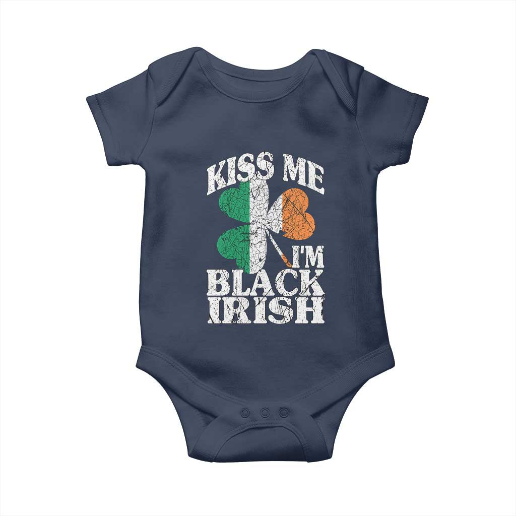 Funny Kiss Me I'm Black Irish Baby Onesie St Patrick's Day Vintage Shamrock TS11 Navy Print Your Wear