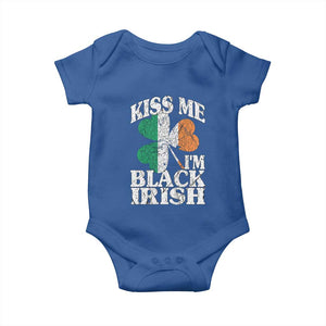 Funny Kiss Me I'm Black Irish Baby Onesie St Patrick's Day Vintage Shamrock TS11 Royal Blue Print Your Wear