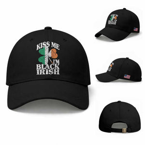 Funny Kiss Me I'm Black Irish Baseball Cap St Patrick's Day Vintage Shamrock TS11 Baseball Cap Universal Fit Black Print Your Wear