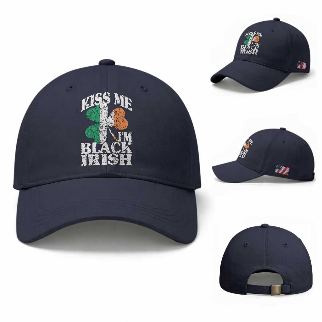 Funny Kiss Me I'm Black Irish Baseball Cap St Patrick's Day Vintage Shamrock TS11 Baseball Cap Universal Fit Navy Print Your Wear