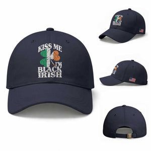 Funny Kiss Me I'm Black Irish Baseball Cap St Patrick's Day Vintage Shamrock TS11 Baseball Cap Universal Fit Navy Print Your Wear