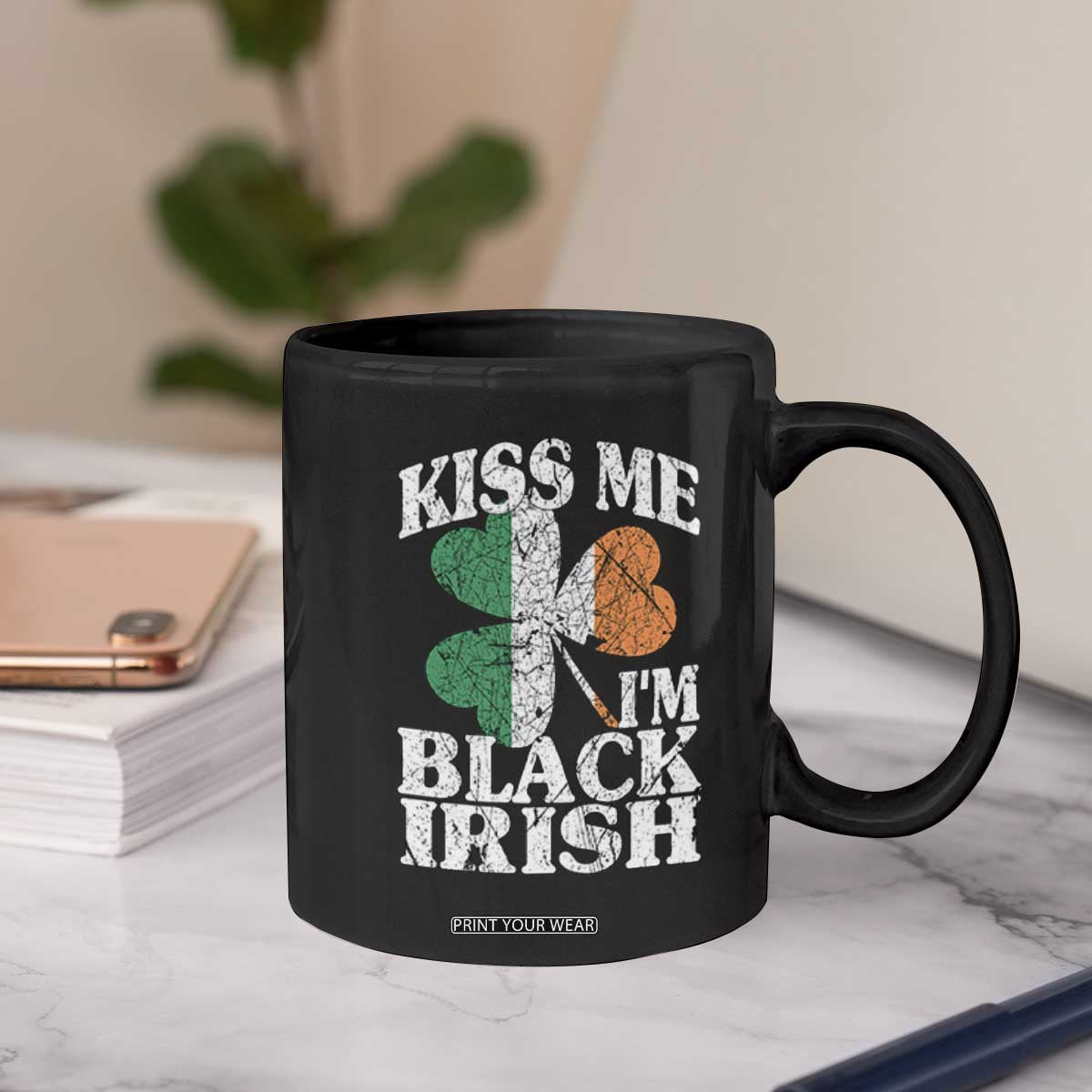 Funny Kiss Me I'm Black Irish Coffee Mug St Patrick's Day Vintage Shamrock TS11 Print Your Wear