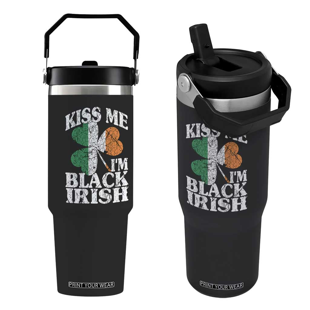 Funny Kiss Me I'm Black Irish Flip Straw Tumbler St Patrick's Day Vintage Shamrock TS11 One Size: 30 oz Black Print Your Wear
