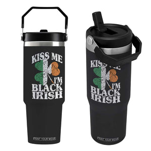 Funny Kiss Me I'm Black Irish Flip Straw Tumbler St Patrick's Day Vintage Shamrock TS11 One Size: 30 oz Black Print Your Wear