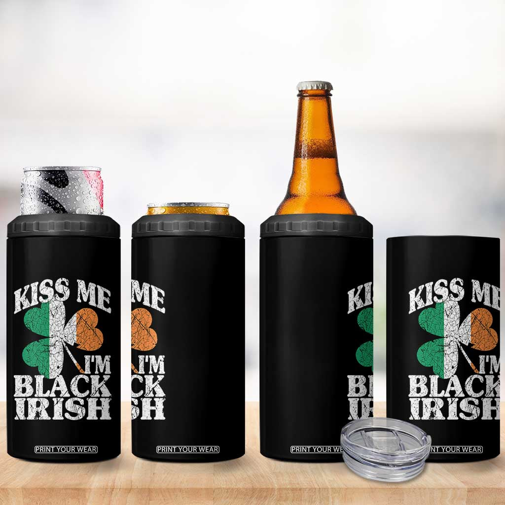 Funny Kiss Me I'm Black Irish 4 in 1 Can Cooler Tumbler St Patrick's Day Vintage Shamrock TS11 Print Your Wear
