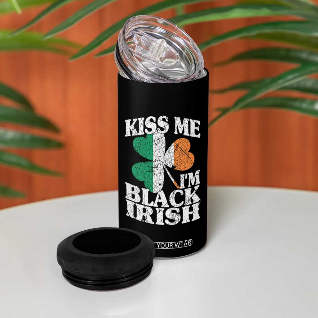 Funny Kiss Me I'm Black Irish 4 in 1 Can Cooler Tumbler St Patrick's Day Vintage Shamrock TS11 Print Your Wear
