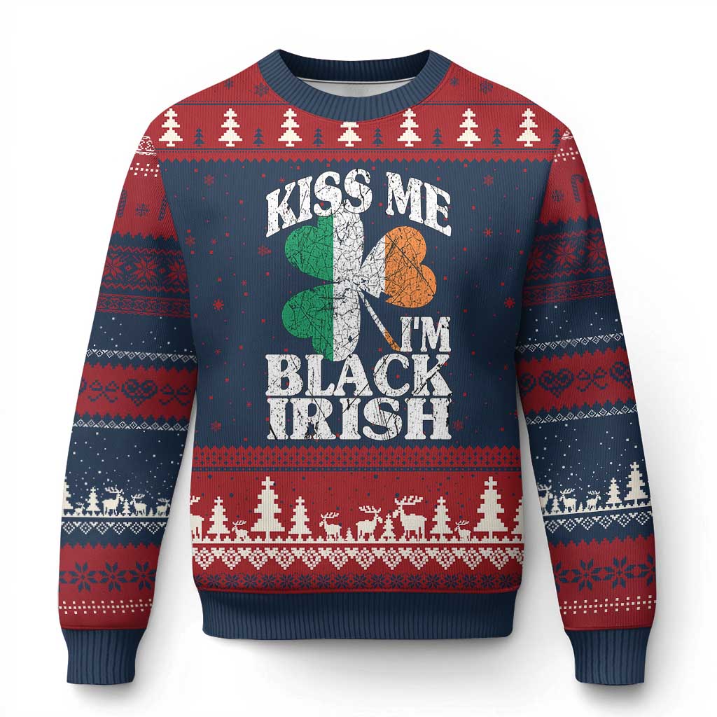 Funny Kiss Me I'm Black Irish Ugly Christmas Sweater St Patrick's Day Vintage Shamrock TS11 Navy Red Print Your Wear