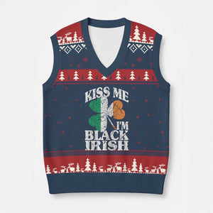 Funny Kiss Me I'm Black Irish V-Neck Knit Sweater Vest St Patrick's Day Vintage Shamrock TS11 Navy Red Print Your Wear