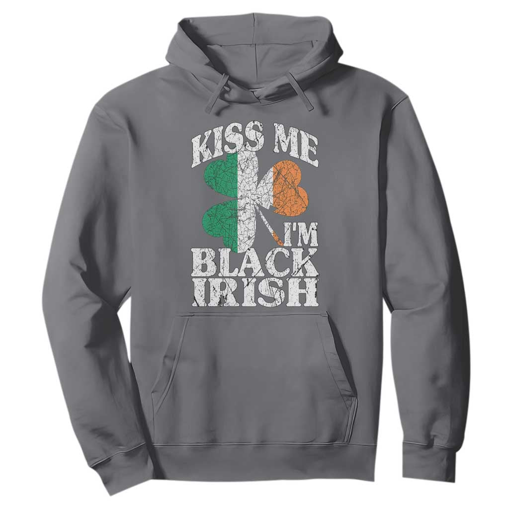 Funny Kiss Me I'm Black Irish Hoodie St Patrick's Day Vintage Shamrock TS11 Charcoal Print Your Wear