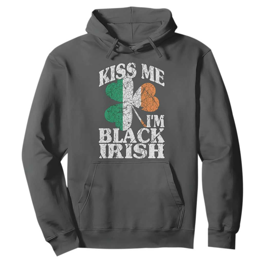 Funny Kiss Me I'm Black Irish Hoodie St Patrick's Day Vintage Shamrock TS11 Dark Heather Print Your Wear