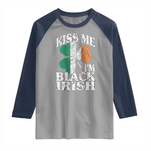 Funny Kiss Me I'm Black Irish Raglan Shirt St Patrick's Day Vintage Shamrock TS11 Sport Gray Navy Print Your Wear