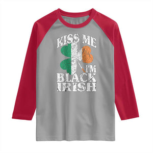 Funny Kiss Me I'm Black Irish Raglan Shirt St Patrick's Day Vintage Shamrock TS11 Sport Gray Red Print Your Wear