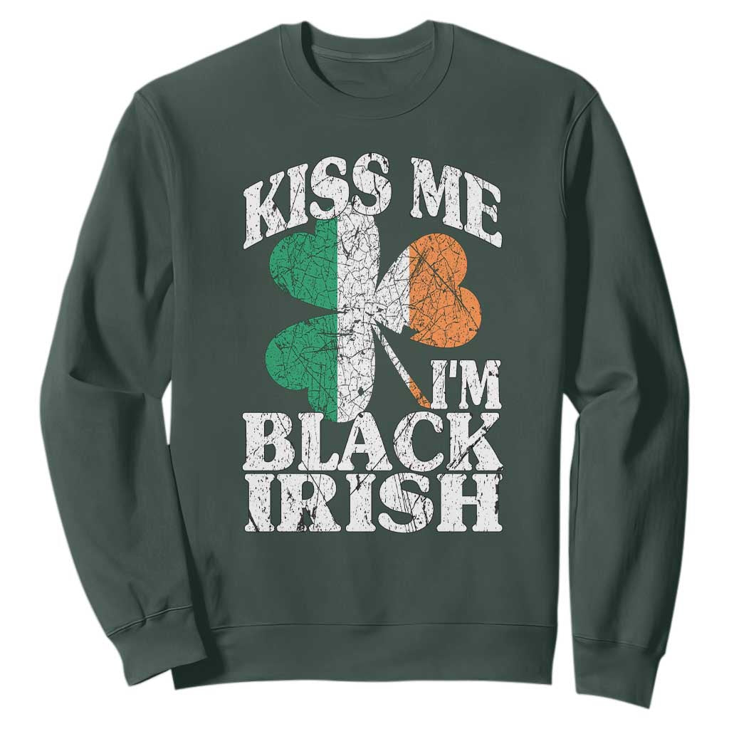 Funny Kiss Me I'm Black Irish Sweatshirt St Patrick's Day Vintage Shamrock TS11 Dark Forest Green Print Your Wear
